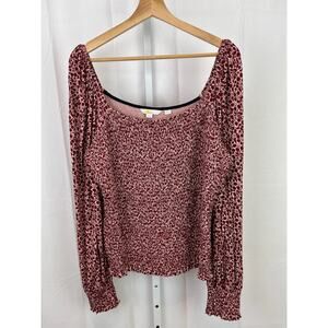 BODEN Size UK 20 US 16 18 Smocked Bodice Blouse Long Sleeve Square Neck Pink Red